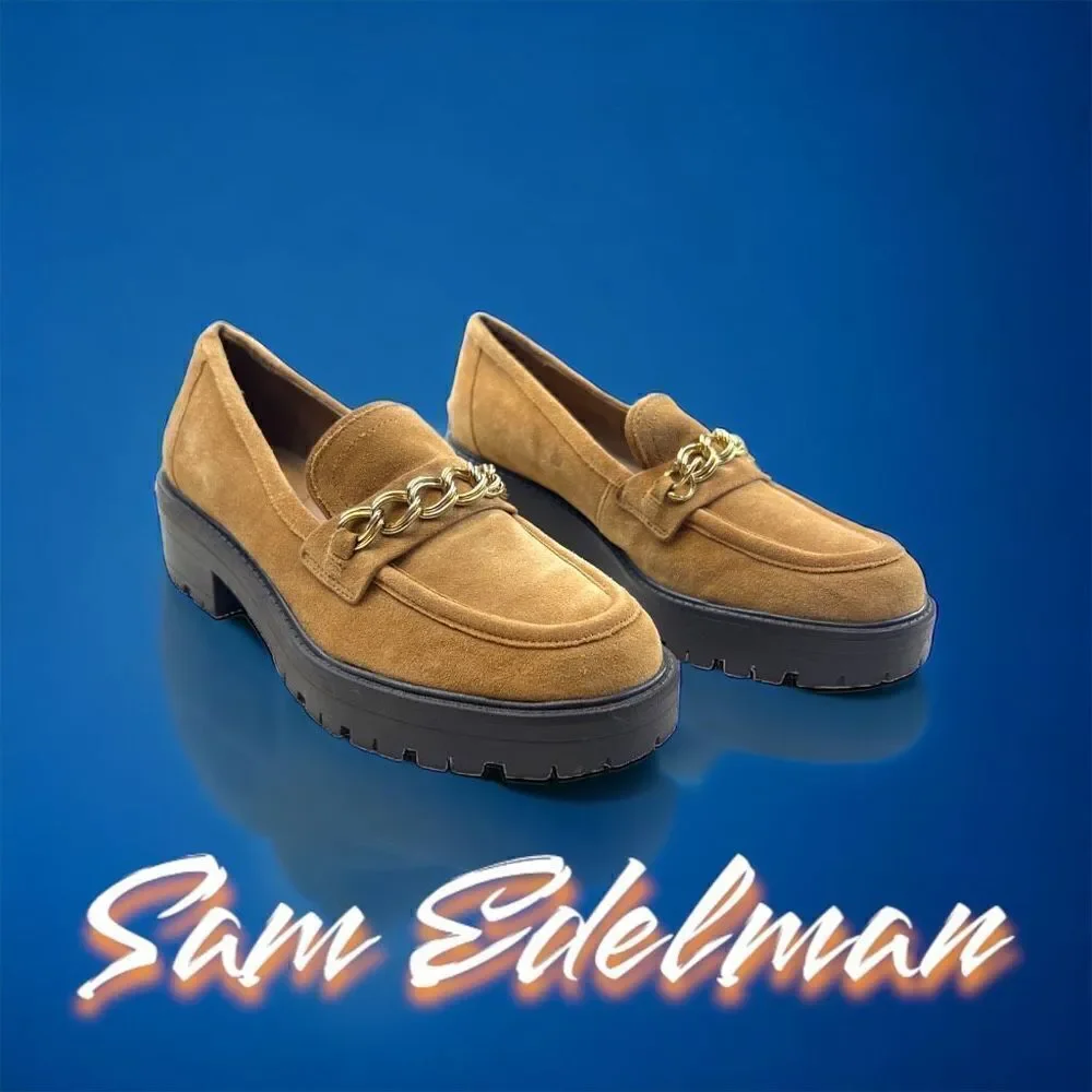 Womens Sam Edelman Flats & Loafers | Taelor Lug Sole Loafer Camel Suede 8M